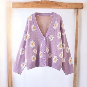 Floral Lavender Cardigan Sweater